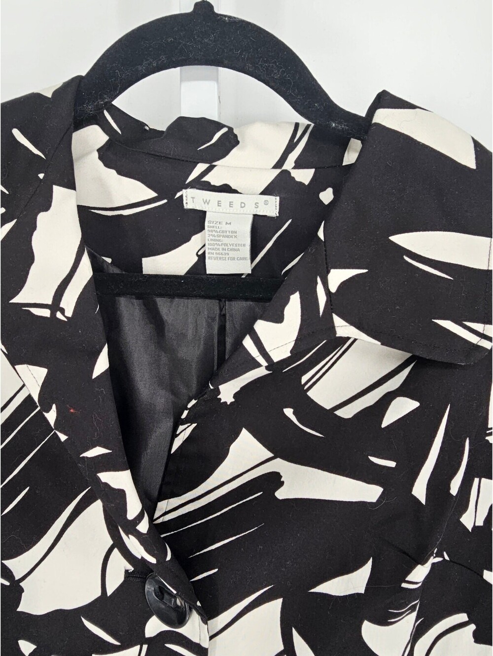 Tweeds Women's Long Sleeve Black White Cotton Button Down Coat Jacket Size M - Picture 3 of 4